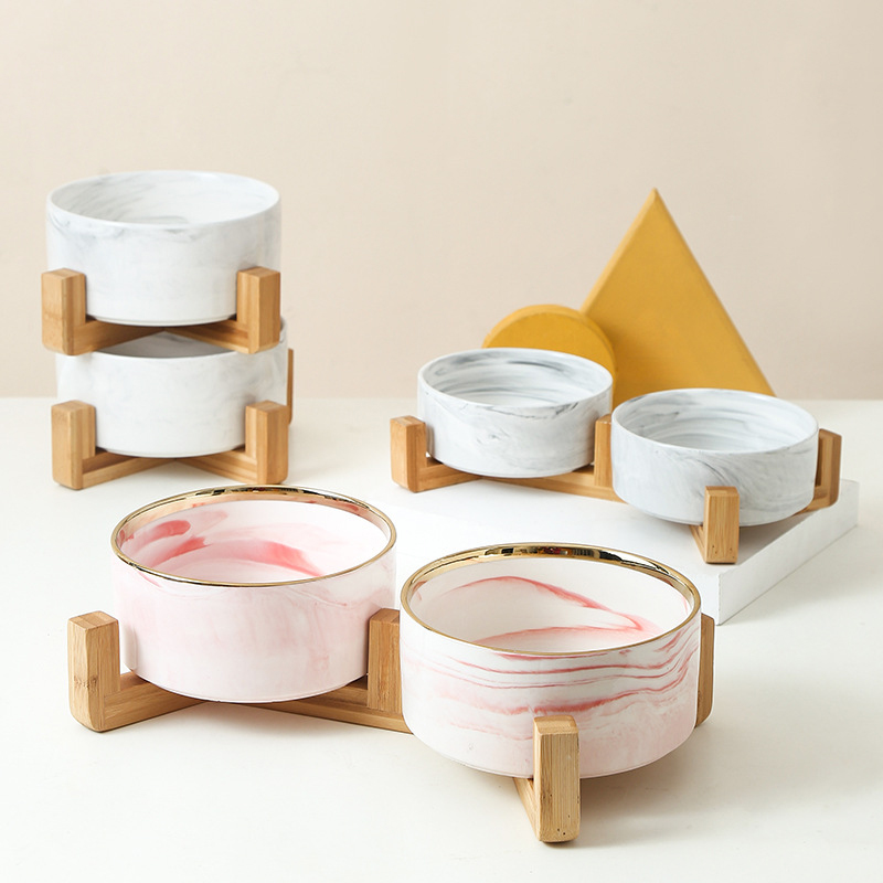 New Design Pet Food Bowl 400ml 850ml Pet Feeding With Wood Stand Bowl Ceramic Dog Cat Bowl