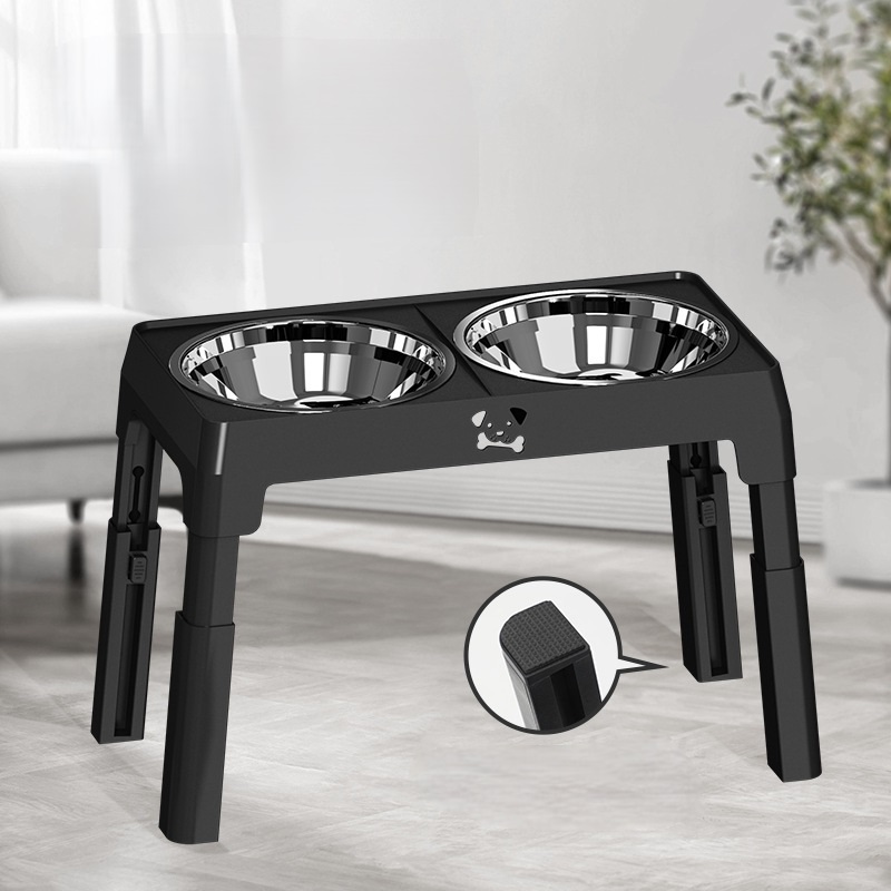 Height Adjustable Pet Double Slow Feeder Adjustable Elevated Stainless Steel Dog Elevated Bowl for Cats Dogs Food With Stand