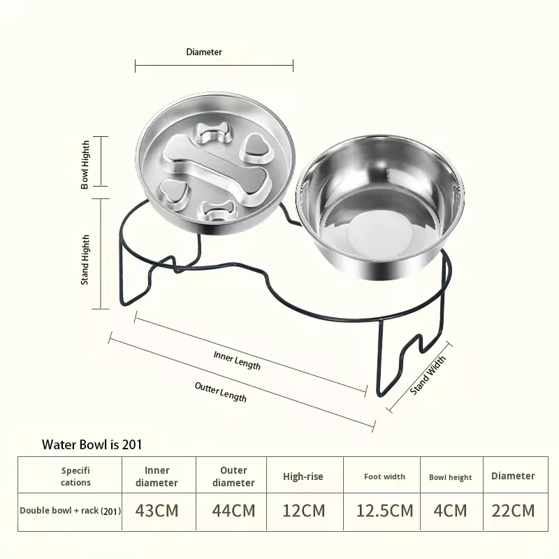 Stainless Steel Raised Pet Feeder with 2 Bowls and Metal Stand