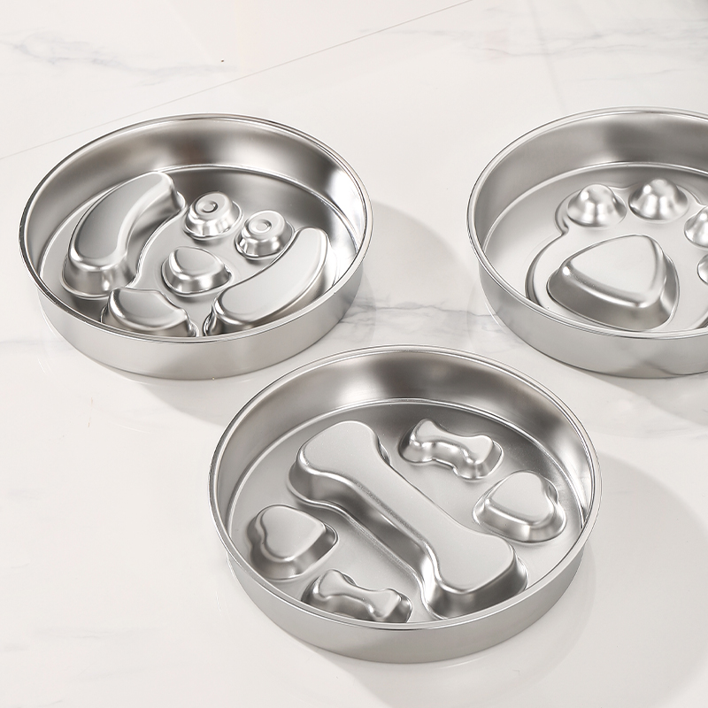 New Product 304 Non-slip Dog Cat Bowl Stainless Steel Slow Feeder Anti-overturning Pet Food Basins
