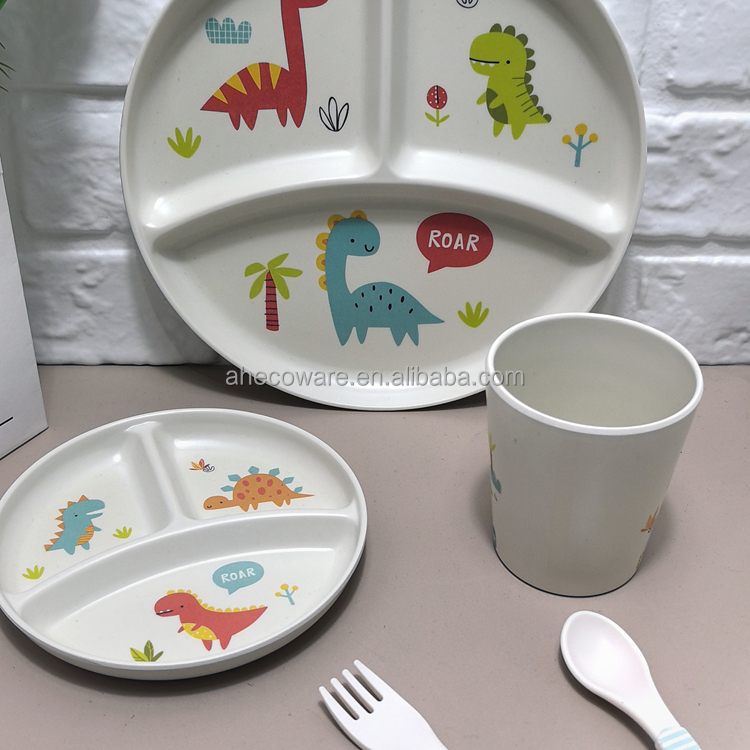 Kids Unbreakable Toddler Independent Feeding Plate Baby Dishes Set
