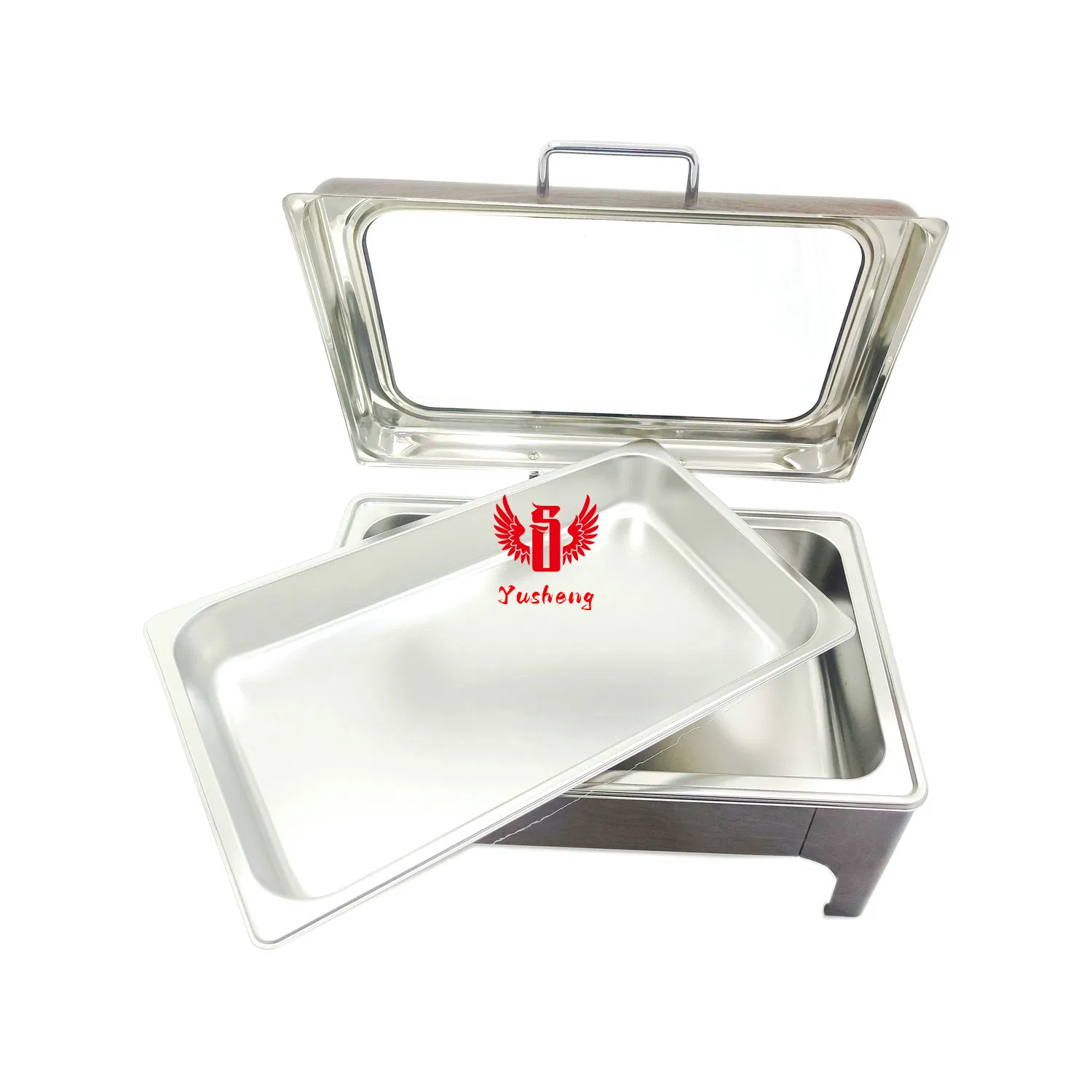 9L Stainless Steel Rectangular Wooden Pattern Color Buffet Dish China Factory