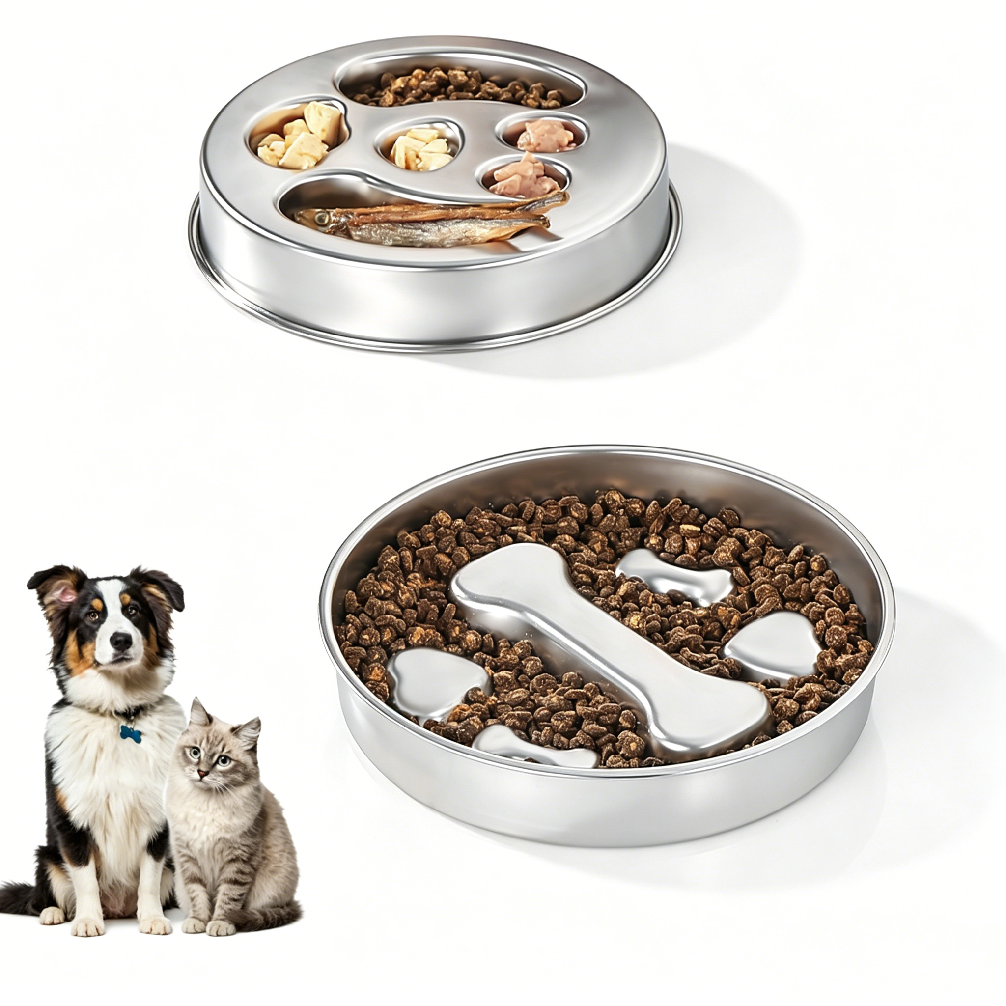 Eco-Friendly Stainless Steel Slow Feeder Dog Bowl-Anti-Choking Portable Pet Food Dispenser for Dogs and Cats