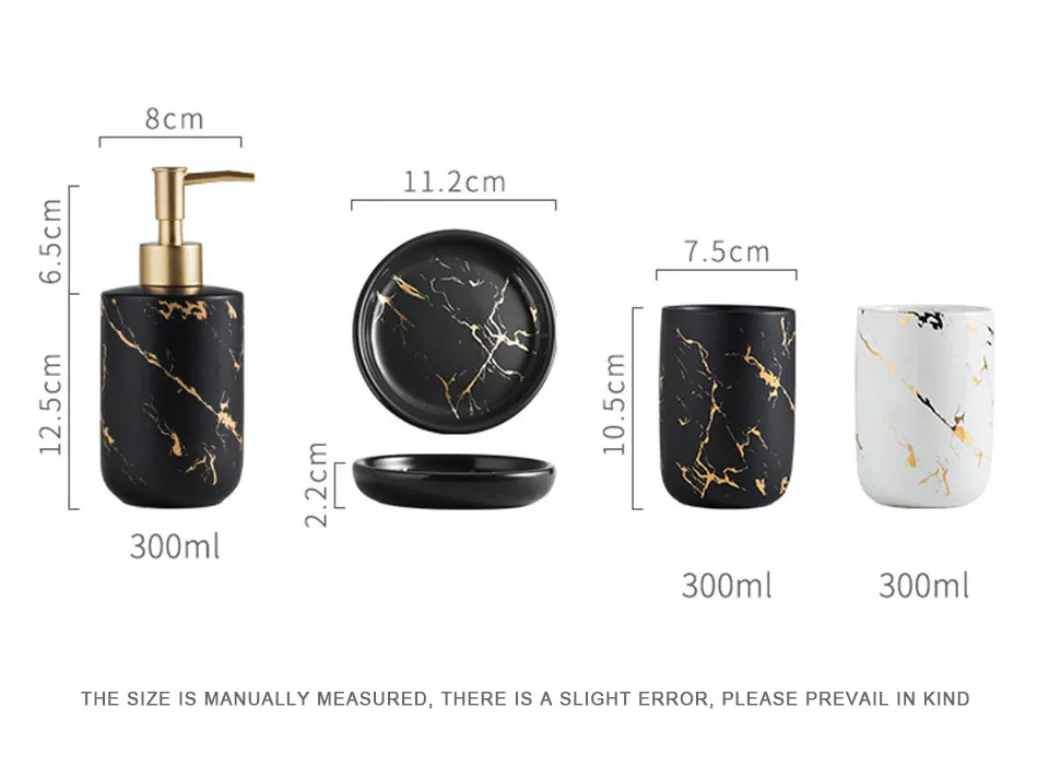 Bath Set Luxury Marble Pattern Tooth Mug Lotion Dispenser Soap Dish