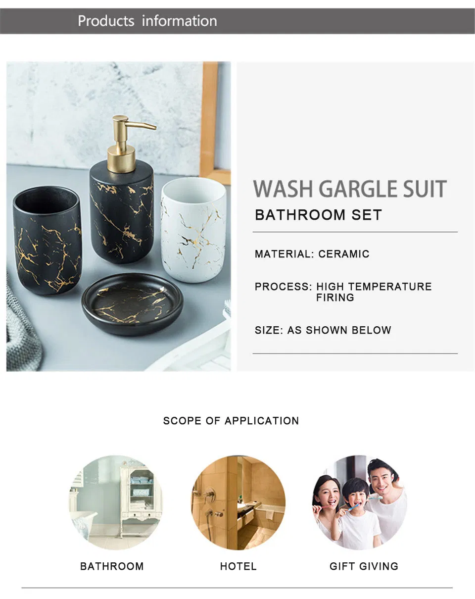 Bath Set Luxury Marble Pattern Tooth Mug Lotion Dispenser Soap Dish