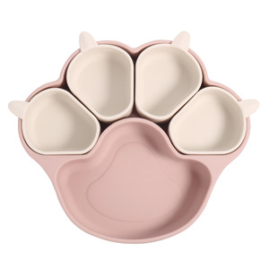 BPA Free Silicone Suction Divided Plate Wholesale, Paw Print Baby Feeding Dinnerware Non-Slip Plate with Compartments