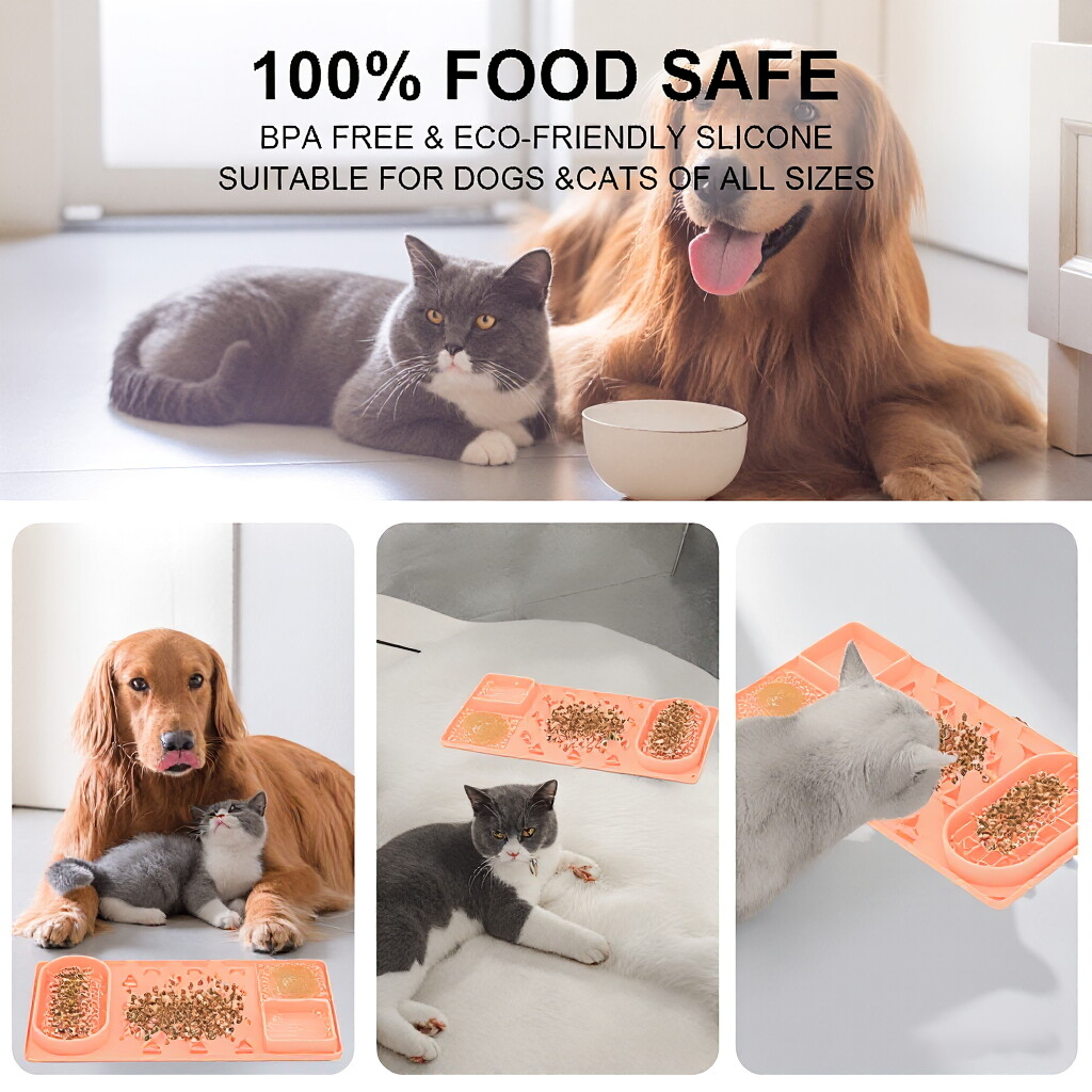 Customized Durable 4 in 1 Silicone Slow Feeder Food Mat Pet Cat Dog Silicone Lick Mat for Anxiety Relief