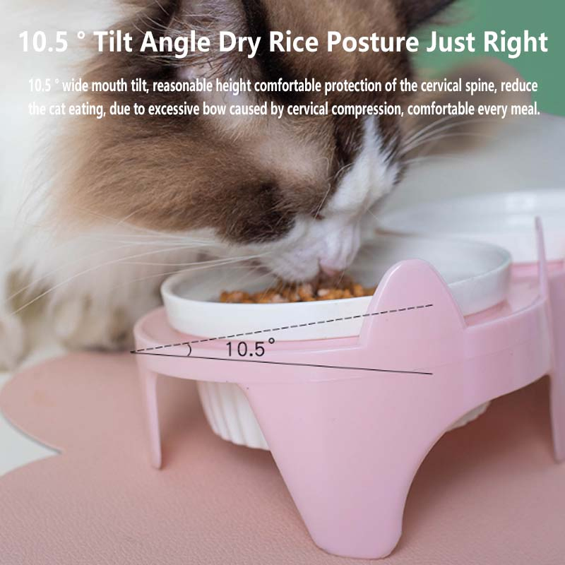 Double Ceramic Cat Bowls Elevated Tilted Cat Food Bowls Raised Ceramic Pet Bowls with Stand Dog Cat Food and Water Bowl Set Tall Feet Feeding Bowls Dishes