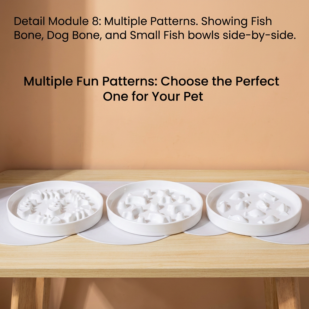 Ceramic Slow Feed Cat Bowl Anti-Choking Pet Dish with Fish Bone Pattern