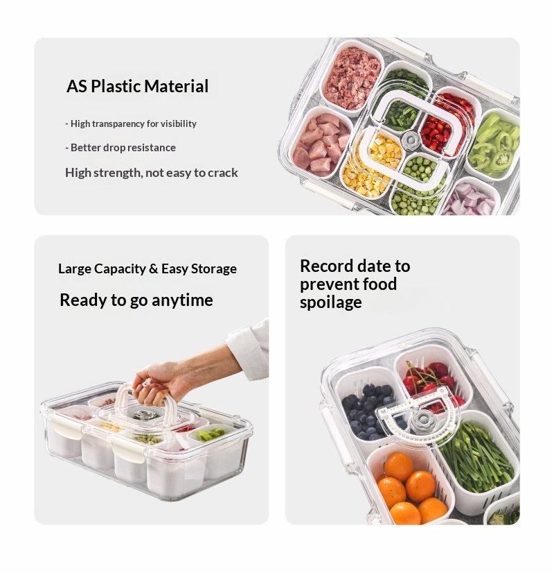 Portable Stainless Steel Divided Serving Tray Clear 8-Compartment Large Snackle Box Container