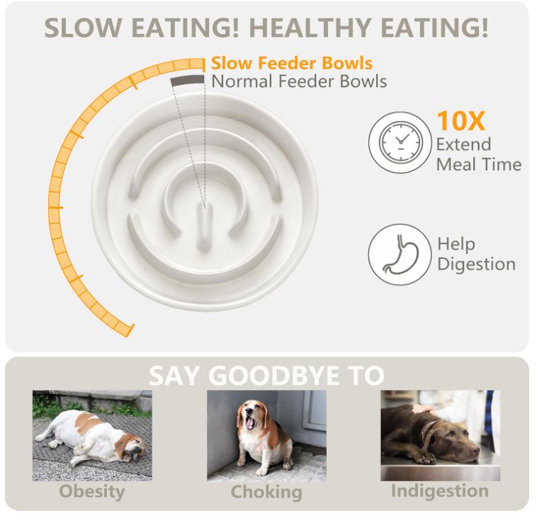 Custom Ceramic Slow Feeder Dog Bowl Water Bowl Set for Medium and Large Breed, Elevated with Wooden Stand
