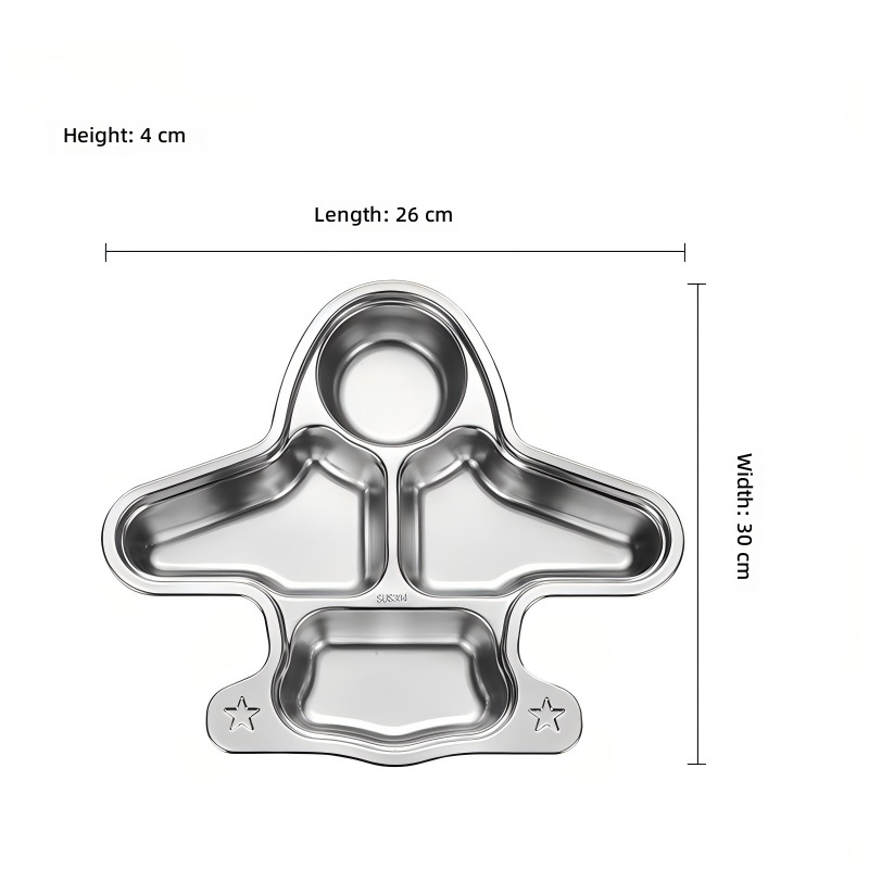 Cartoon Design Children's Stainless Steel Rectangle Baby Feeding Set Dinner Plate Divided Red Eco-Friendly Dishwasher Safe