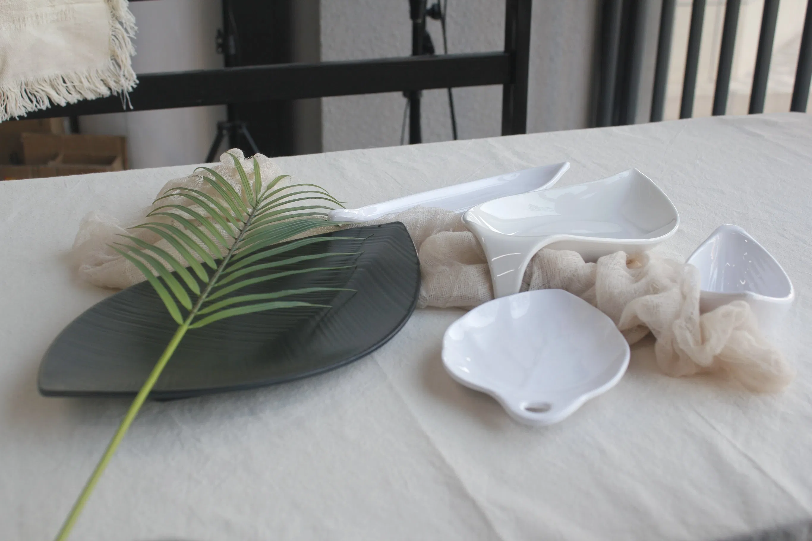 Leaf Pattern Boat Shape Sauce Dish Melamine Tableware Imitation Porcelain Sauce Dish