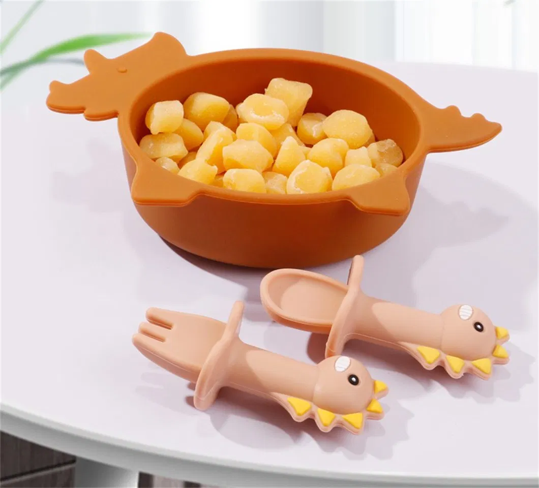Dino Design Triceratops Food Grade Kids Toddlers Silicone Baby Feeding Plate Dish