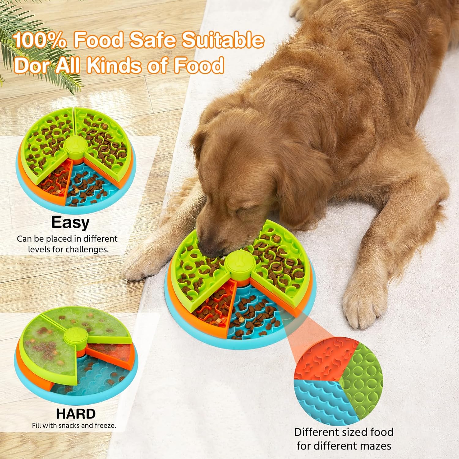 Slow Feeder Dog Bowl 3 Levels Anti Vomiting Reduces Boredom Anxiety Non-Slip Interactive Puzzle Feeder For Small/Medium/Large
