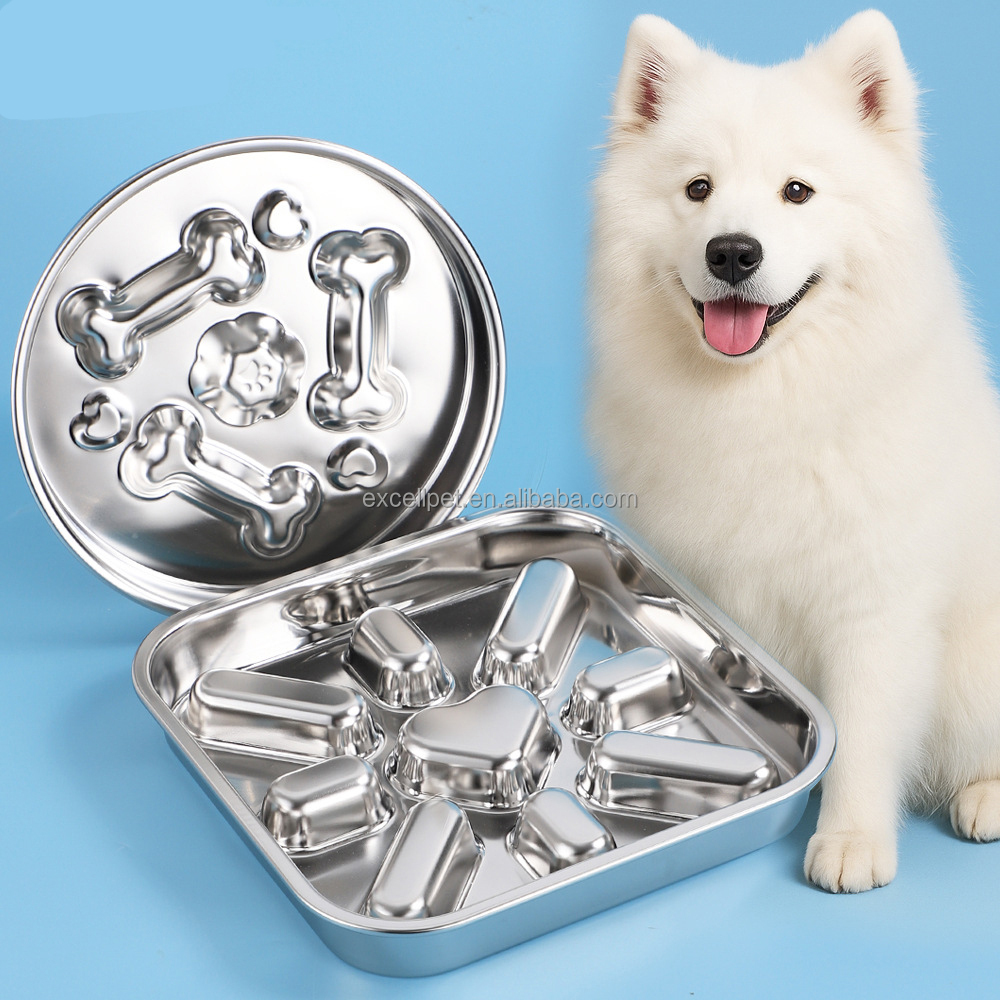 Eco-friendly 304 Stainless Steel Slow Feeder Bowl Anti-Choke Design for Healthy Eating of Dogs and Cats Solid Pattern