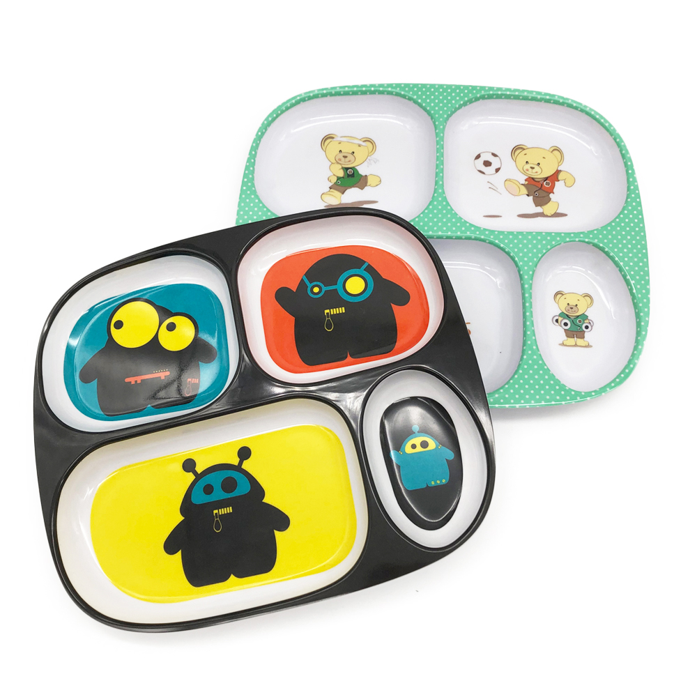 OEY Compartments Divided Rectangle Plates Dish Customized Logo Polished Modern Plastic Melamine Tray Eco-Friendly BPA Free Food