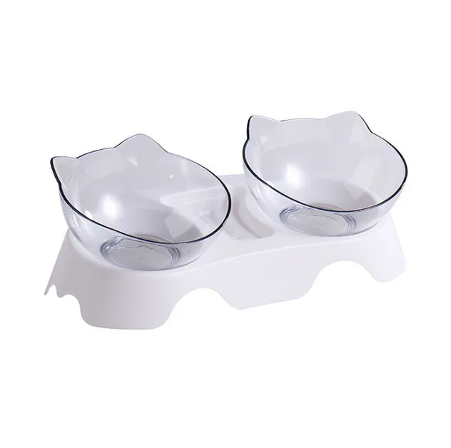 15° Tilted Cat Food Water Bowls with Raised Stand for Neck Protection