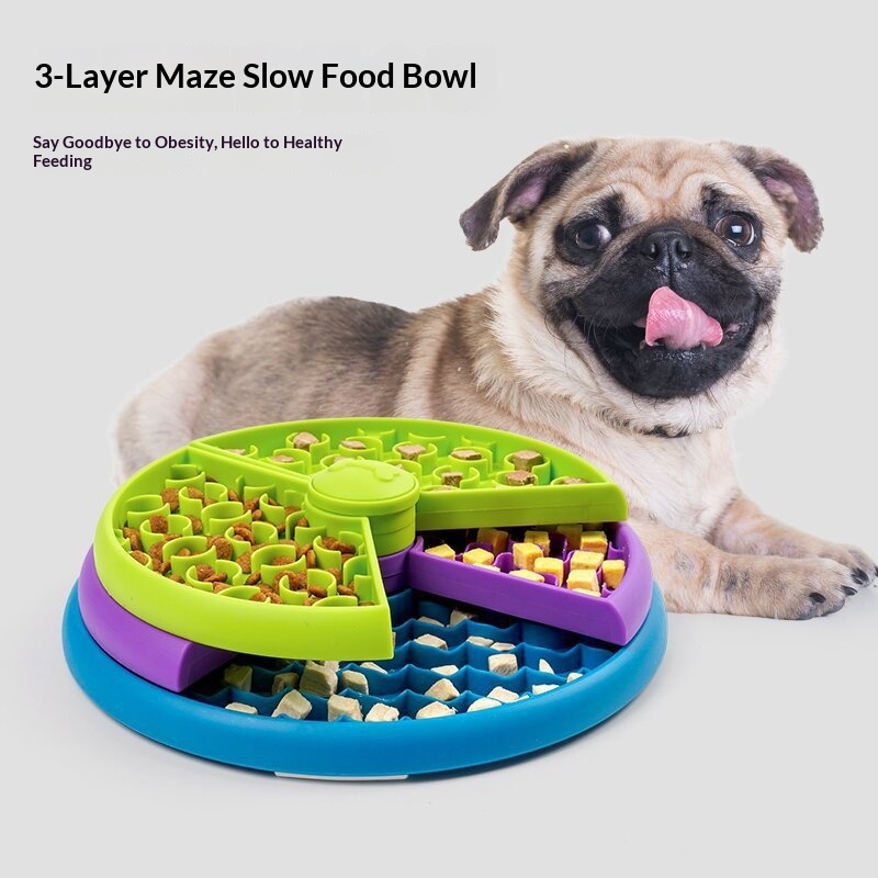3-Layer Maze Rotating Pet Puzzle Feeder PP Material Slow Food Bowl Interactive IQ Training Teeth Grinding Anti-Choke Slow Bowl