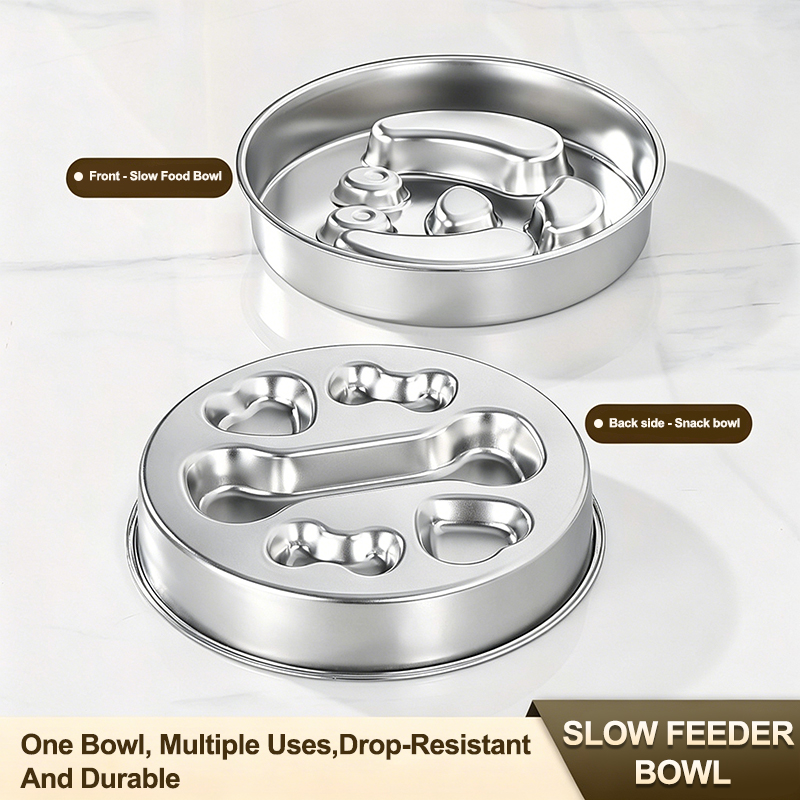 High Quality Durable Eco-Friendly Luxurious Stainless Steel Slow Feeder Bowl with Anti-Slip Mat for Pet Feeding Custom Logo
