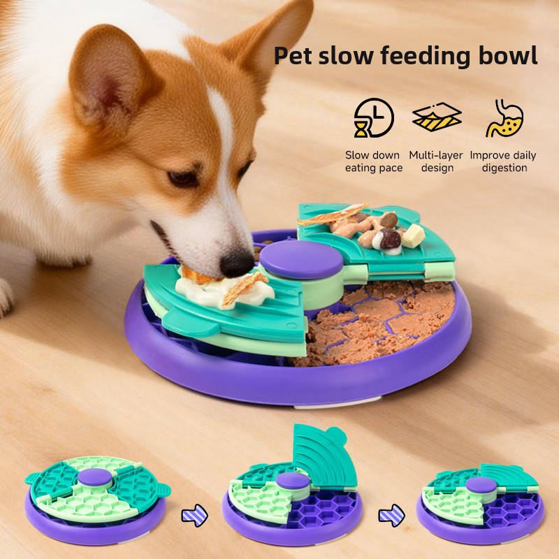 New Slow Food Bowl Anti-choking Puzzle Feeder for Cats &amp; Dogs with Rotating Game Disk-Healthy Eating