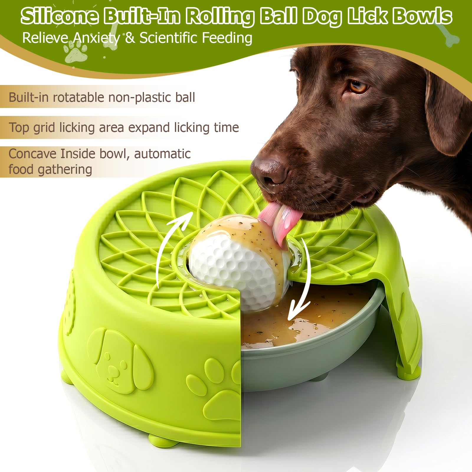 Dog Slow Feeder Lick Bowl With Rolling Ball Comedero Para Mascotas Silicone Dog Liquid Lick Bowl Non-Slip Lick Bowl For Anxiety