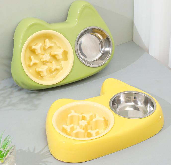 with Non-Slip Rubber Station Cat Bowls Double Dog Cat Water and Food Bowls Stainless Steel and Slow Feeder Bowls