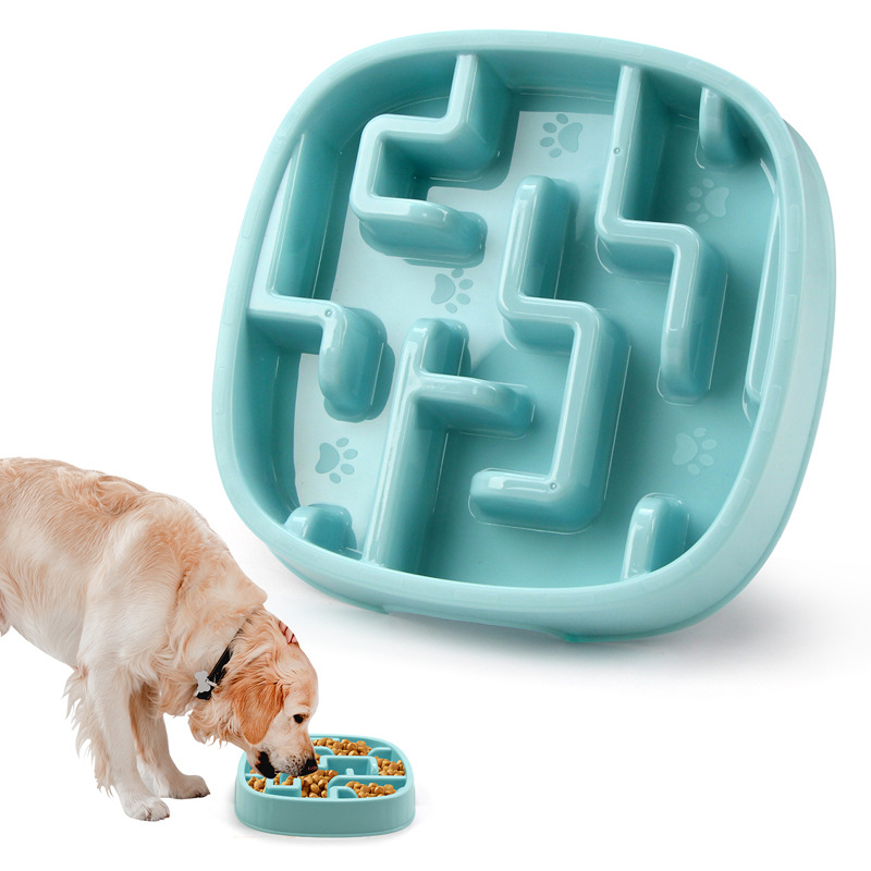 Rectangular Pet Slow Eating Bowl Food Grade Silicone Maze Feeder Portion Control Dish for Dogs Cats Feeding Dish Set