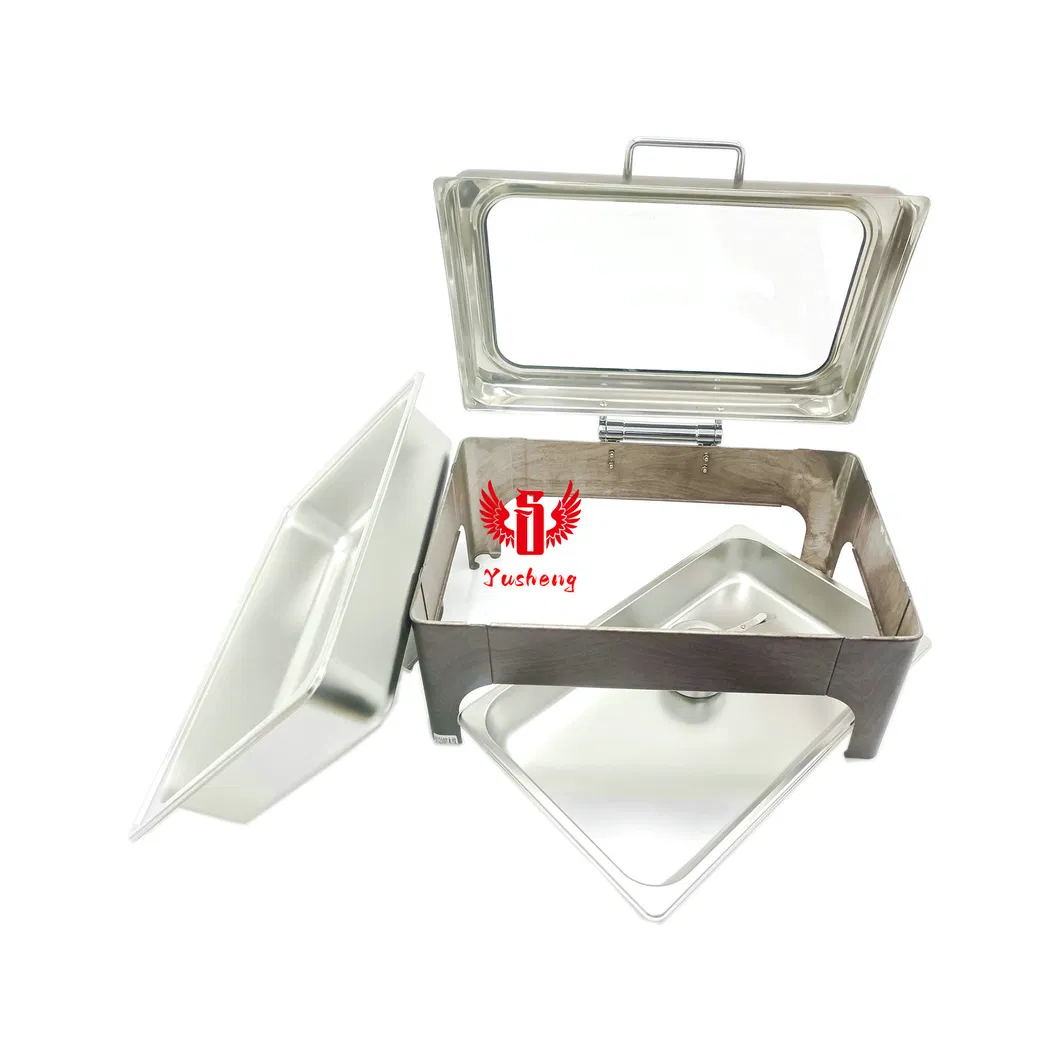 9L Chafing Dish Stainless Steel Rectangular Wooden Pattern Color