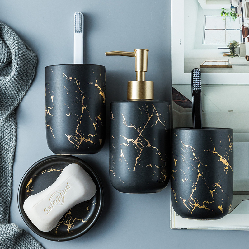 Bath Set Luxury Marble Pattern Tooth Mug Lotion Dispenser Soap Dish