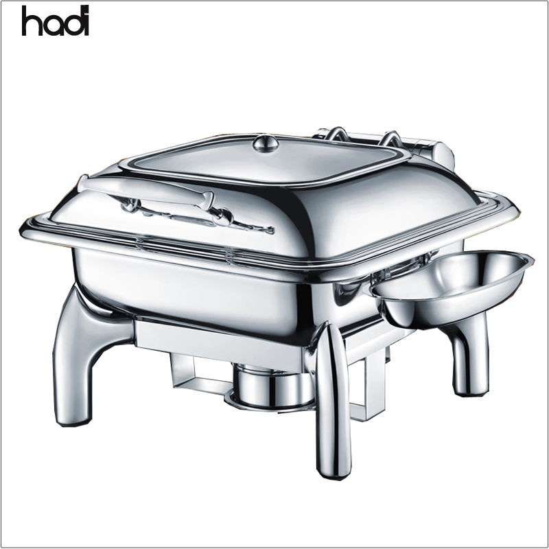 Luxury 9L Stainless Steel Golden Chafing Dish Two Compartments Hotel Restaurant Use Pattern Fuel Heating