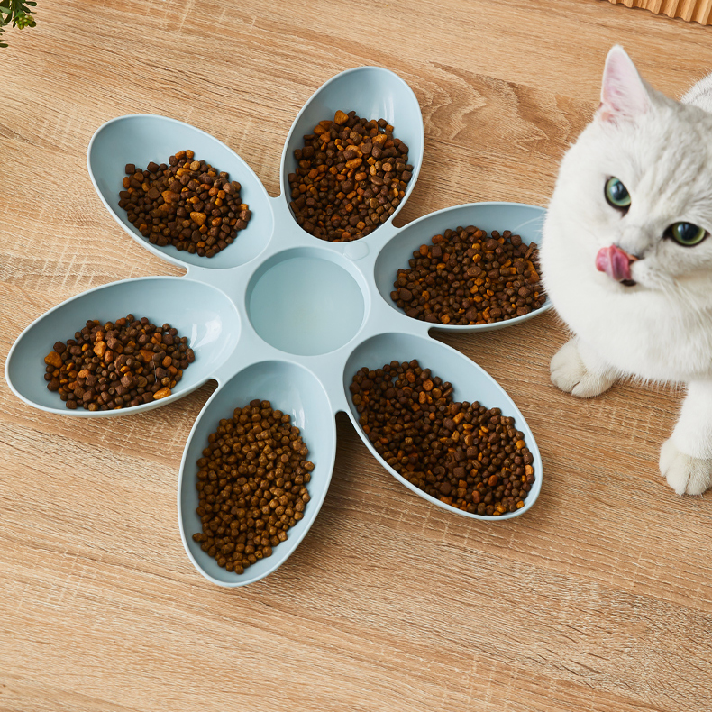 Flower Design Eco-Friendly Portable Multi-Bowl Dog Food Feeder 6-Section Plastic Tray for Multiple Pets OEM Supported