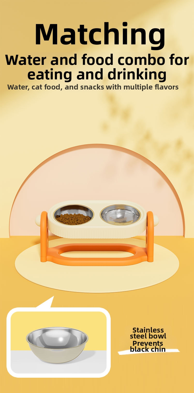 Adjustable Height Elevated Dog Cat Feeder PP Bowls Dual Tilted Easy to Clean Indoor Outdoor Travel Small Medium Large Pets