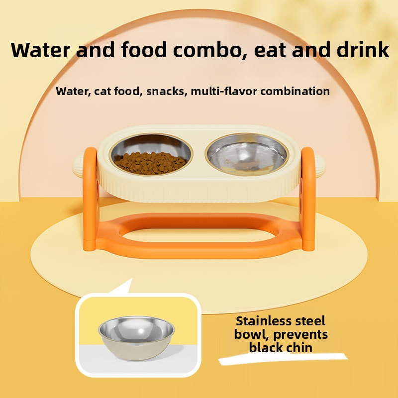 Adjustable Height Elevated Dog Cat Feeder PP Bowls Dual Tilted Easy To Clean Indoor Outdoor Travel Small Medium Large Pets