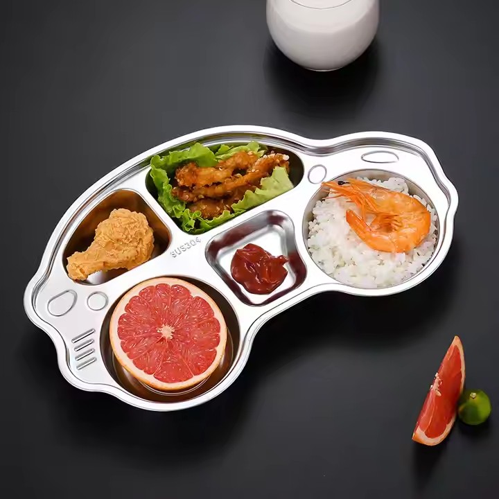 Stainless Steel Divided Kids Square Dinner Lunch Dining Plates Wholesale With Dividers Compartment Baby Plate Tray for School