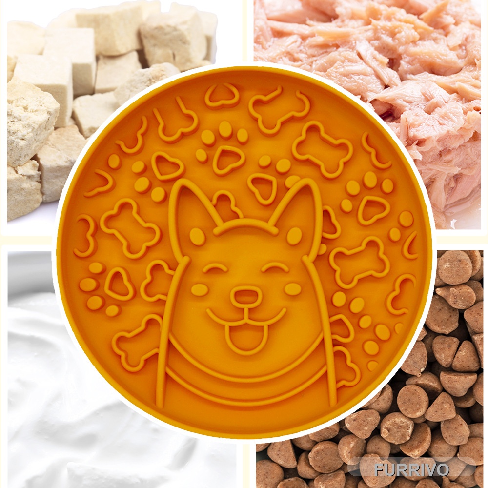 Furrivo Silicone Slow Feeder Dog Bowl Cute Shiba Inu Design Anti-Gulping Lick Mat Flexible Foldable BPA-Free 6 Colors OEM ODM