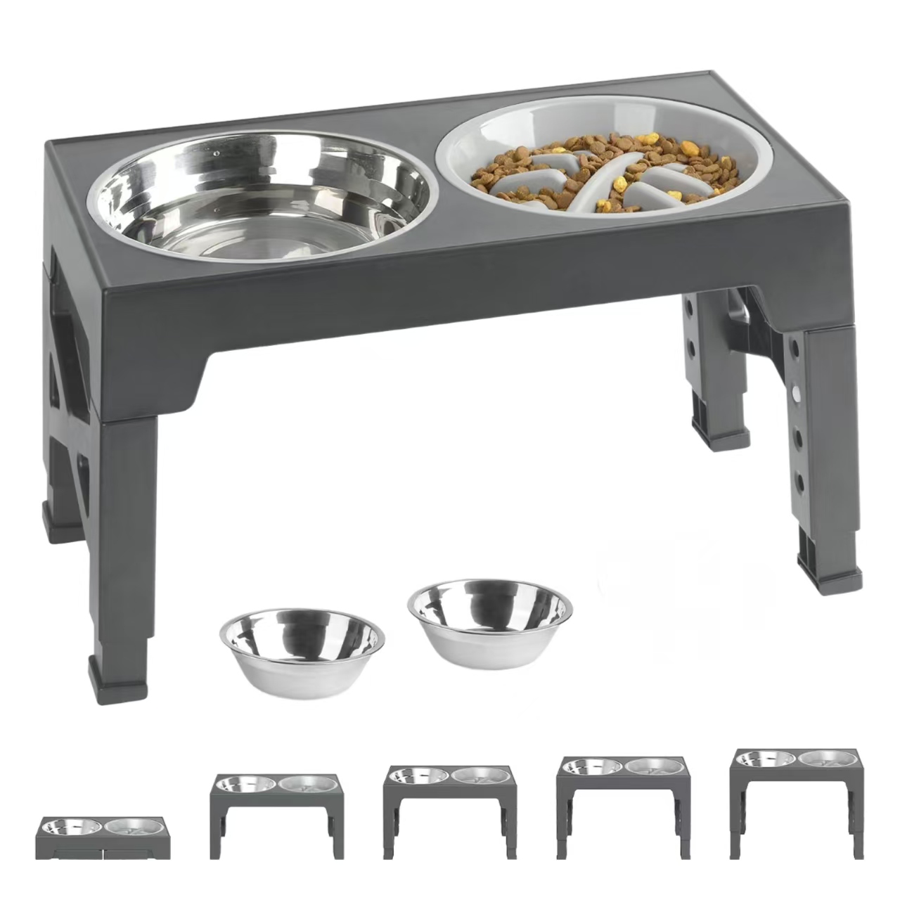 Wholesale Eco-Friendly Modern Stainless Steel 2 in 1 Lifting Elevated Cat Dog Feeder Slow Food Bowl