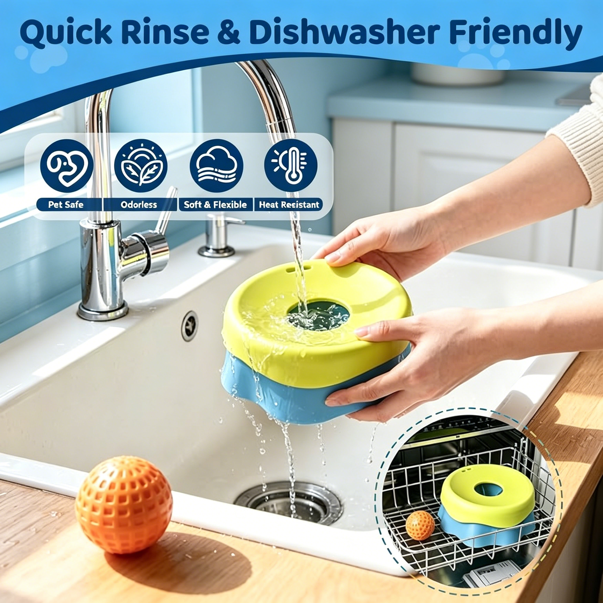 2026 New 2-in-1 Silicone Slow Feeder Dog Bowl Built-in Ball Interactive Waterproof Pet Bowl for Wet Food &amp; Water
