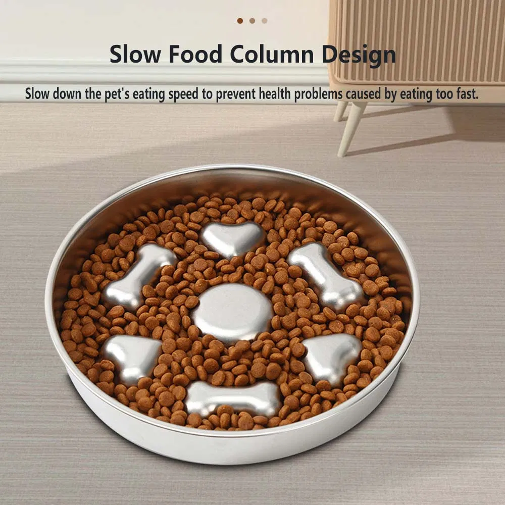 Slow Feeder Dog and Cat Bowls - Stainless Steel, Anti-Gulping, Non-Slip, Fun Design to Slow Down Eating, Easy to Clean, Pet Food Training Bowl Toy