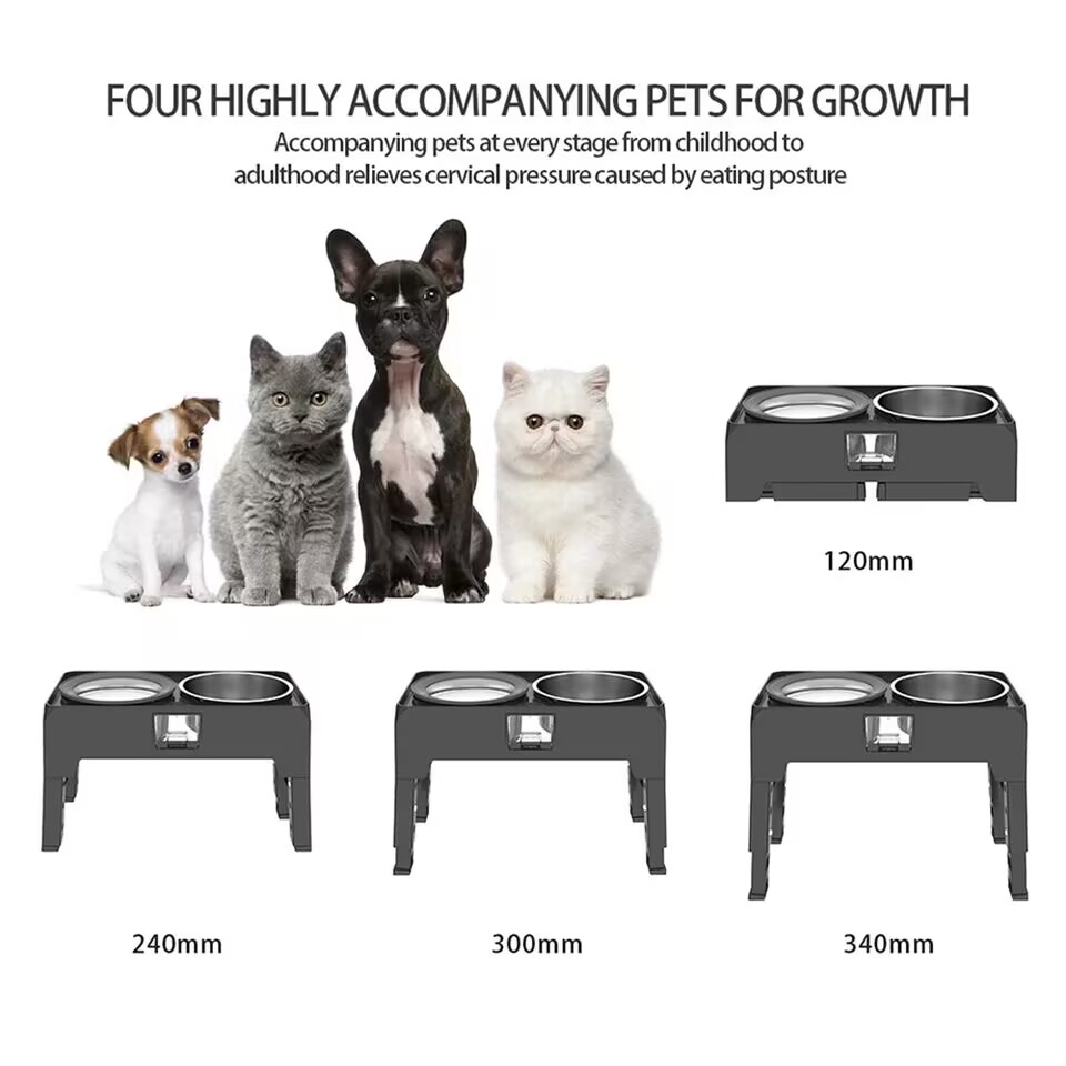 3 in 1 Elevated Slow Feeder Floating Dog Two Bowls Adjustable 3 Raised Dog Bowl's Unit on Two Poles No Spill Non-Slip for Pet
