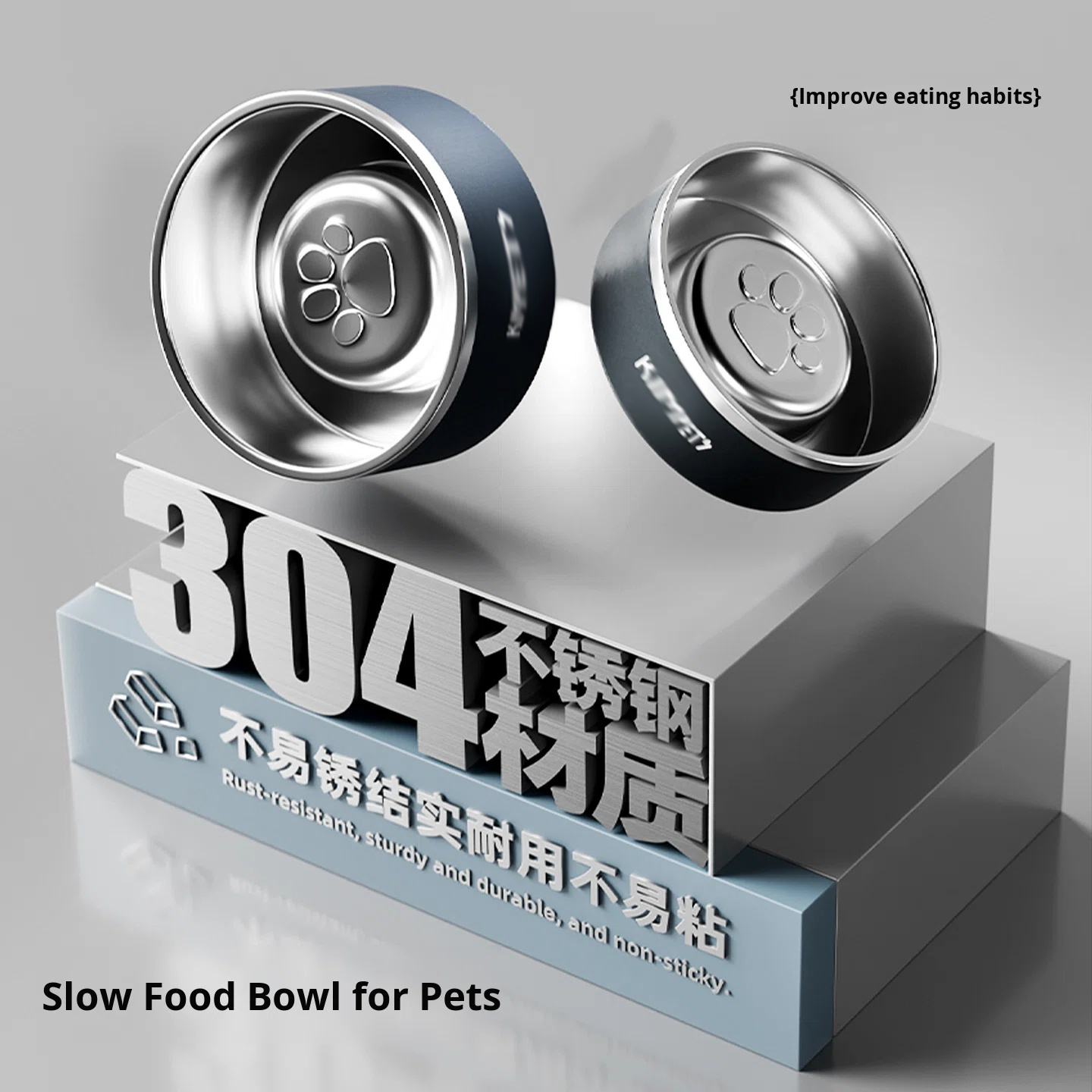 304 Stainless Steel Dog Bowl Pet Slow Feeding Bowl Anti-Slip Bottom Large Capacity Dog Food Water Bowl Dish for Medium Large Dog