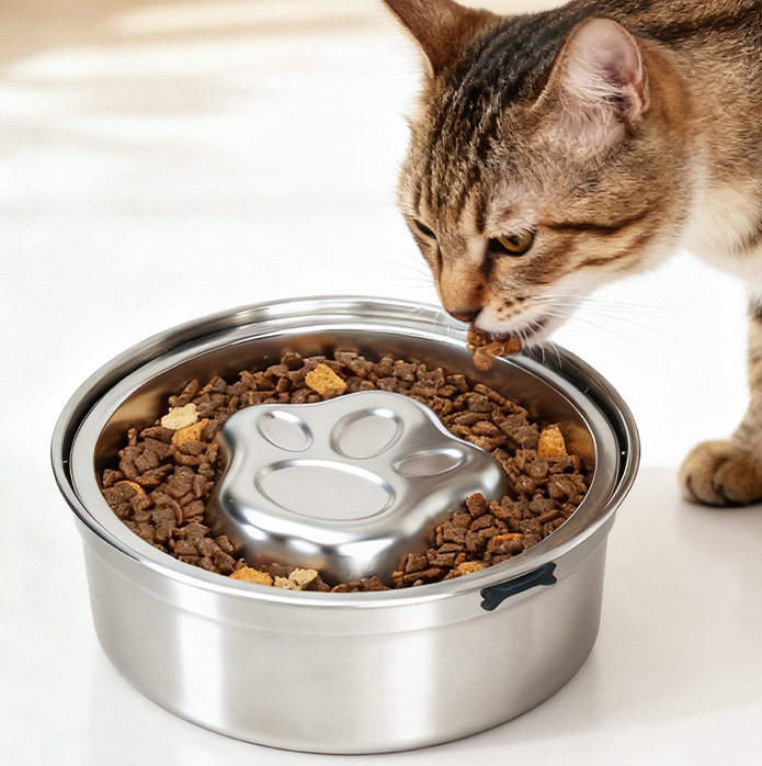 2 in 1 Portable Floating Dog Water Bowl Slow Food Bowl Stainless Steel Pet Slow Feeder Bowl with Food Container