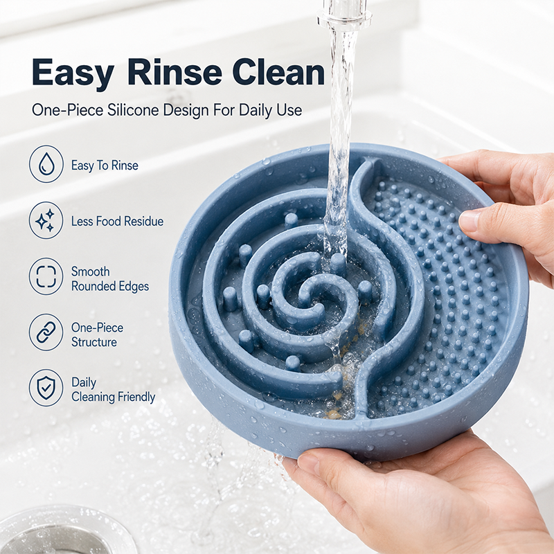 Wet Food Lick Mat Slow Feeder Dog Bowl Silicone Dual Zone Feeding Bowl For Dogs Kibble Wet Food Easy Clean Daily Use Pet Bowl