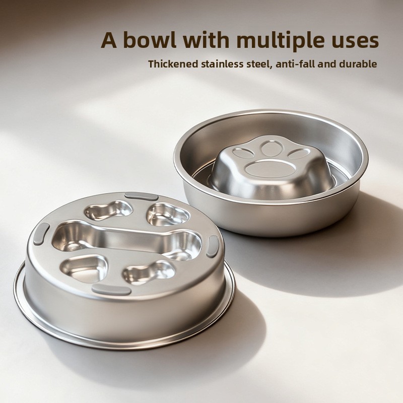 Slow Feeder Bowl Dogs Cats Aids Digestion 304 Stainless Steel Large Capacity Curved Design Non-slip Silicone Base Prevents