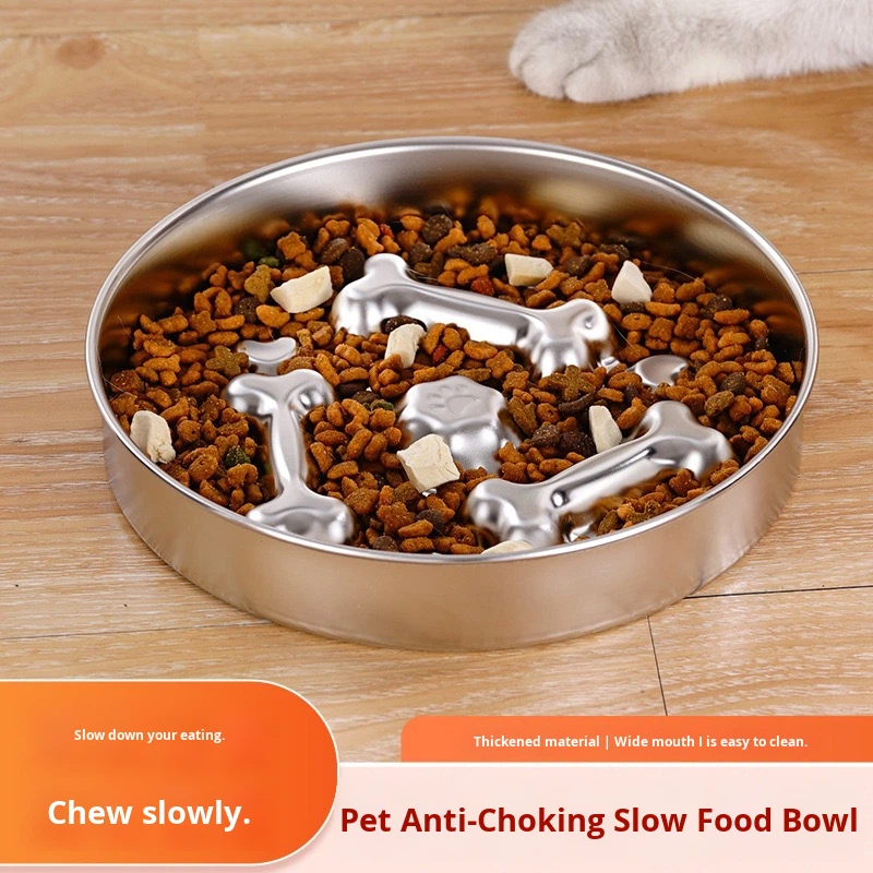 AUMANN OEM/ODM Stainless Steel Double-Layer Rounded Manual Slow Feeder Dog Bowl With Non-Slip Base For Pet Feeding
