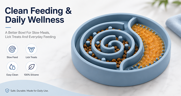 Daily Feeding Bowl With Slow Feed And Lick Mat Design