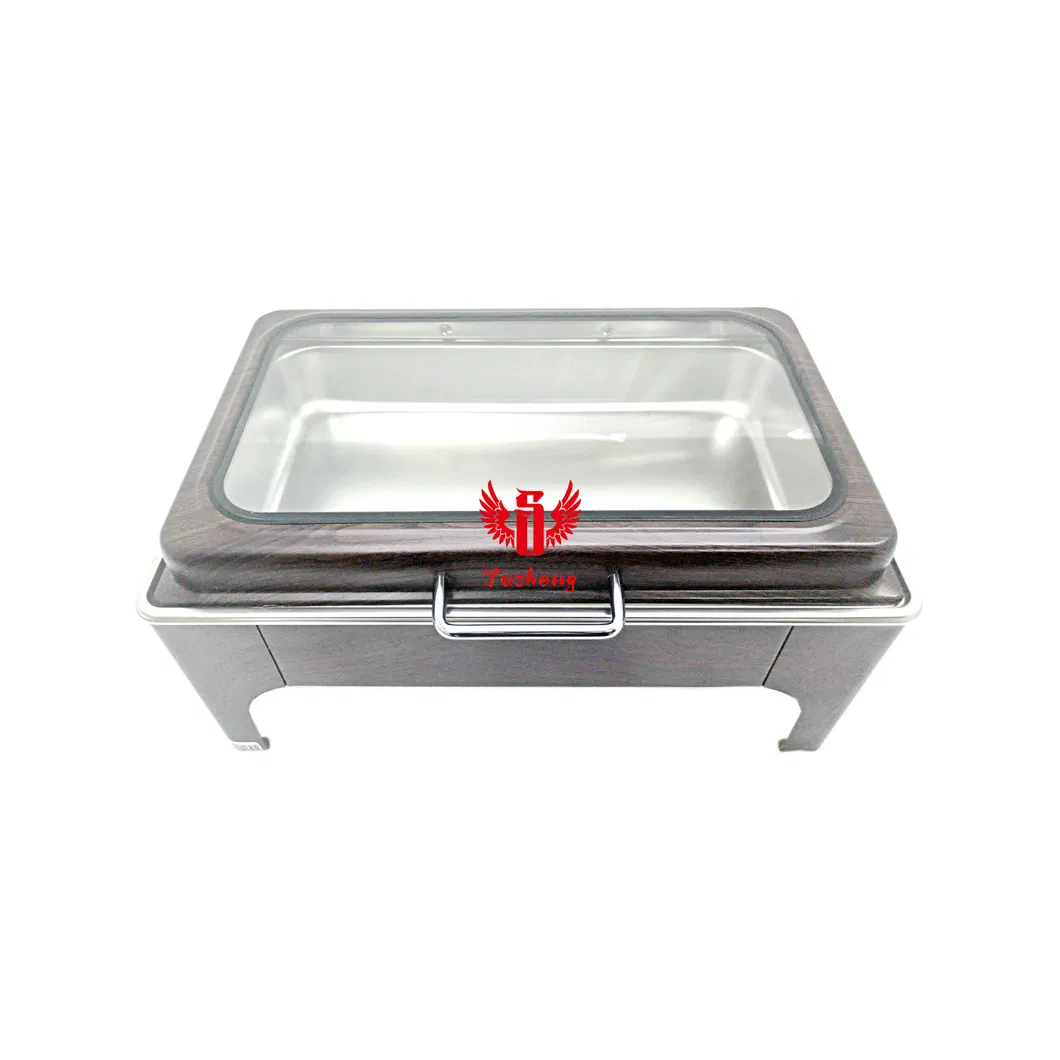 9L Chafing Dish Stainless Steel Rectangular Wooden Pattern Color