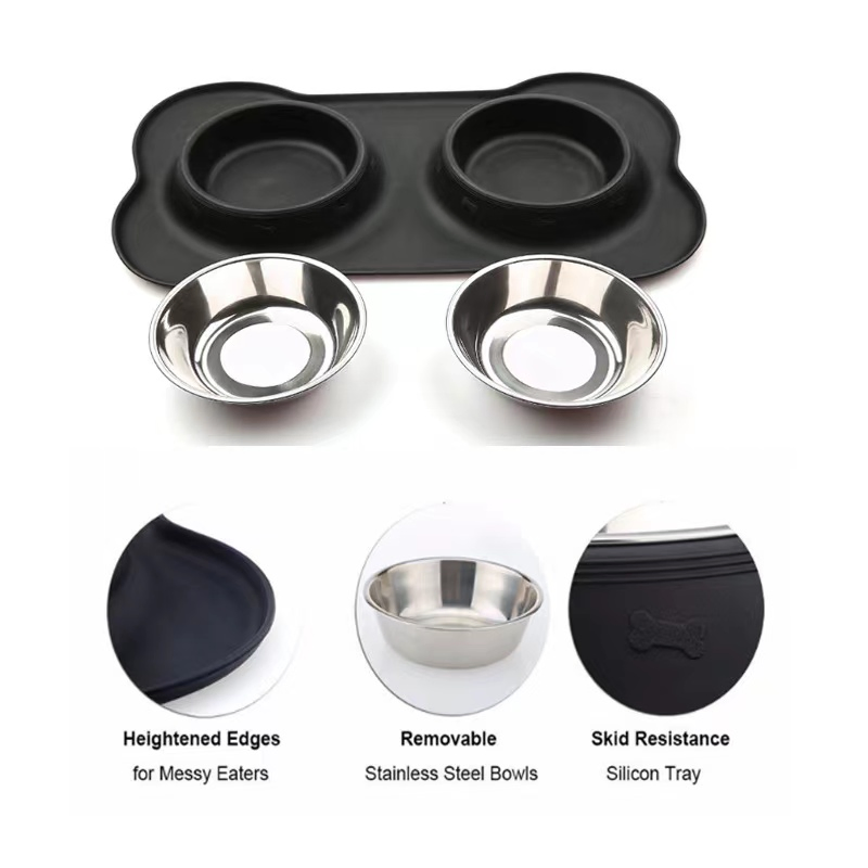 Elevated Whisker Friendly Tilted Flat Silicone Double Feeder Bowl