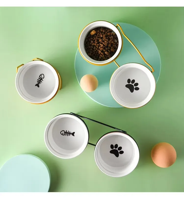 Ceramic Pet Feeding Bowl for Cats Dogs with Stand Tilted