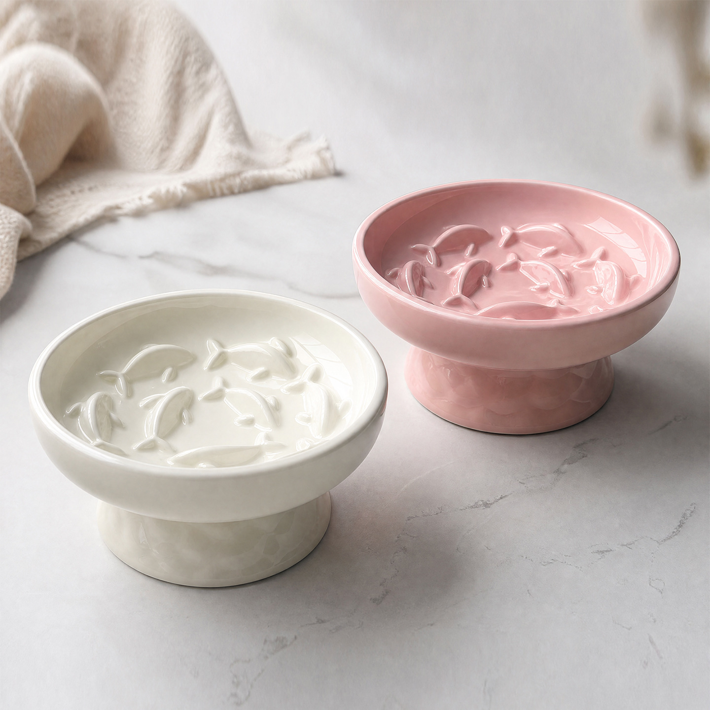 Elevated Ceramic Slow Feeder Bowl for Cats &amp; Dogs Anti-Choke Neck Protection Pet Feeding Bowl